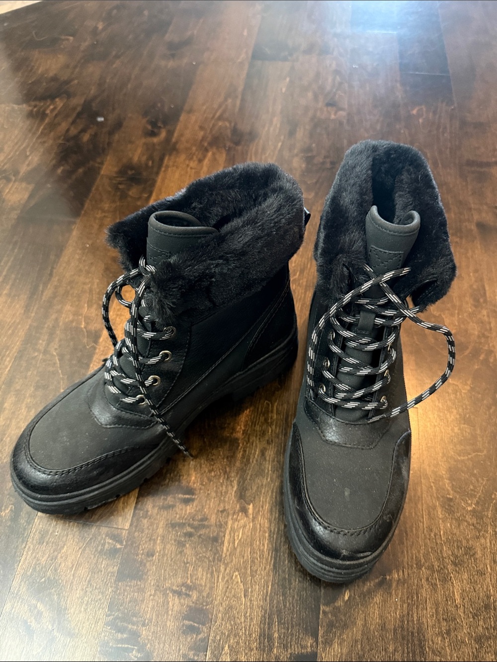 Call It Spring Black Faux-Fur Lined Lace-Up Winter Boots